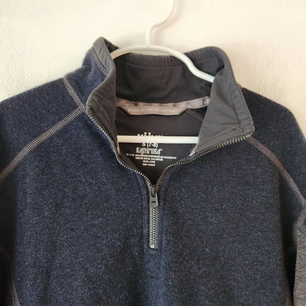 Kuhl Kashmina Blue Quarter Zip Pullover Sweater Hiking Camping Youth Boys S 7-8